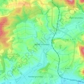 Topografische Karte Mittel-Gründau, Höhe, Relief