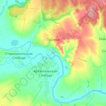 Topografische Karte Пронск, Höhe, Relief