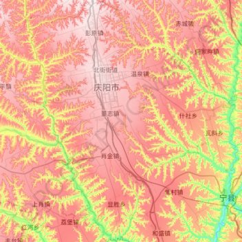Topografische Karte 西峰区, Höhe, Relief