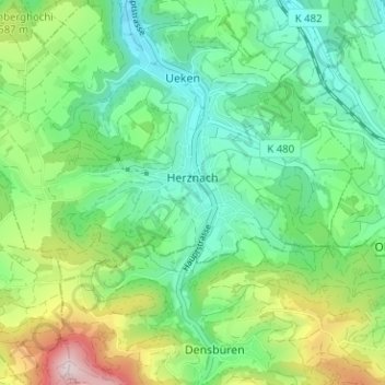 Topografische Karte Herznach, Höhe, Relief
