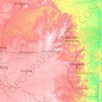 Topografische Karte Mpumalanga, Höhe, Relief