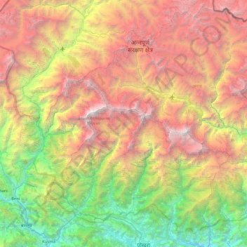Topografische Karte Annapurna Himal, Höhe, Relief