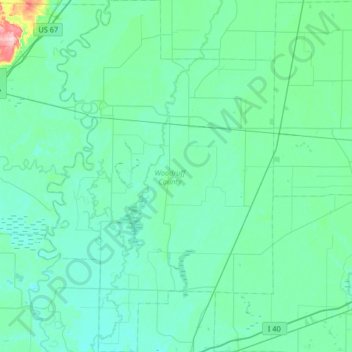 Topografische Karte Woodruff County, Höhe, Relief