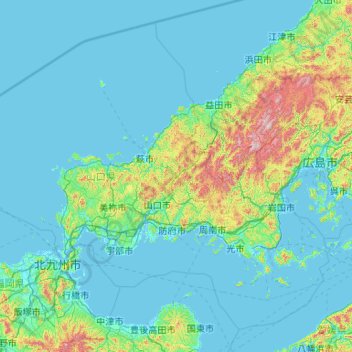 Topografische Karte Region Chūgoku, Höhe, Relief