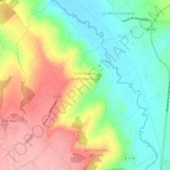 Topografische Karte Saint-Martin-du-Mesnil-Oury, Höhe, Relief