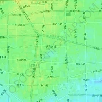 Topografische Karte 东大街, Höhe, Relief