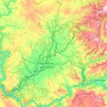 Topografische Karte Tierra de Lemos, Höhe, Relief