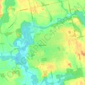 Topografische Karte Hanover, Höhe, Relief