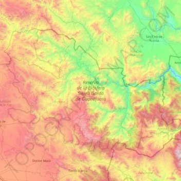 Topografische Karte Reserva de la Biósfera Sierra Gorda de Guanajuato, Höhe, Relief