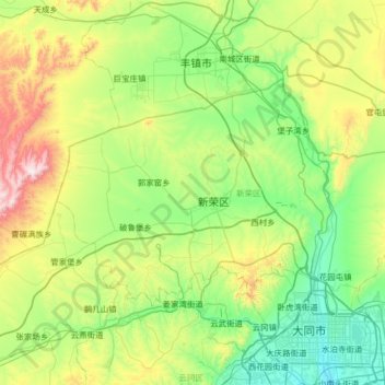 Topografische Karte 新荣区, Höhe, Relief