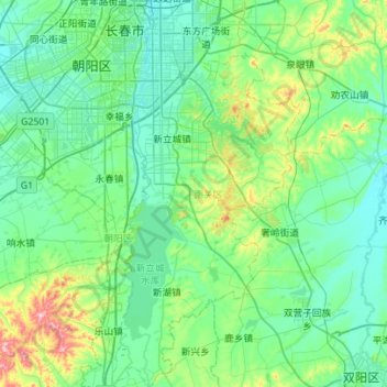 Topografische Karte 南关区, Höhe, Relief