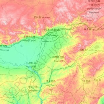 Topografische Karte 呼和浩特市, Höhe, Relief