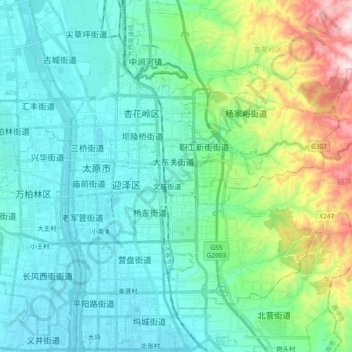Topografische Karte 郝庄镇, Höhe, Relief