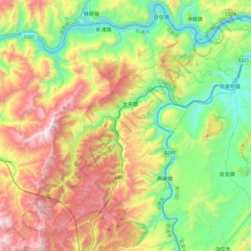 Topografische Karte 水富市, Höhe, Relief