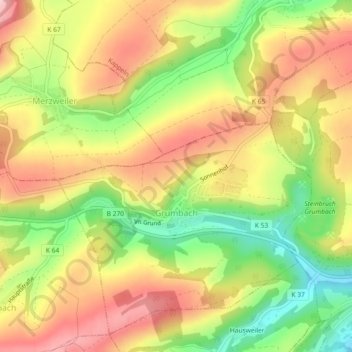 Topografische Karte Grumbach, Höhe, Relief