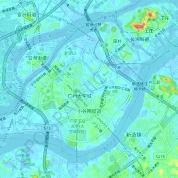 Topografische Karte 小谷围街道, Höhe, Relief