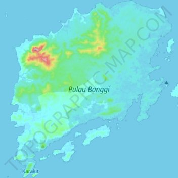 Topografische Karte Banggi Island, Höhe, Relief