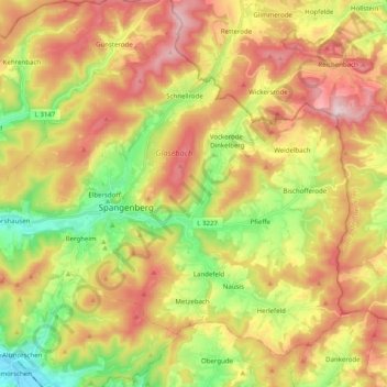 Topografische Karte Spangenberg, Höhe, Relief