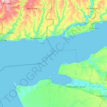 Topografische Karte Таганрогский залив, Höhe, Relief
