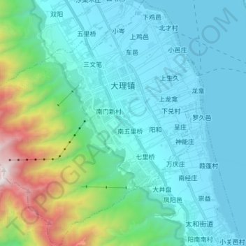 Topografische Karte 大理镇, Höhe, Relief