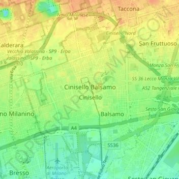 Topografische Karte Cinisello Balsamo, Höhe, Relief