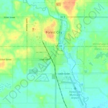 Topografische Karte Forest City, Höhe, Relief