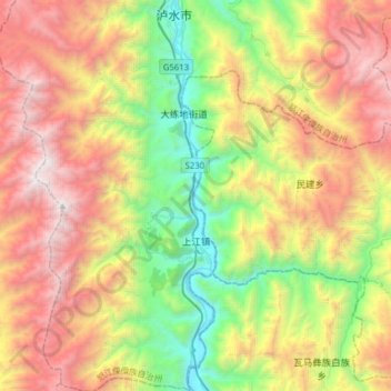 Topografische Karte 上江镇, Höhe, Relief