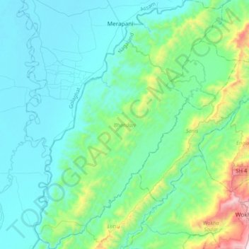 Topografische Karte Bhandari, Höhe, Relief