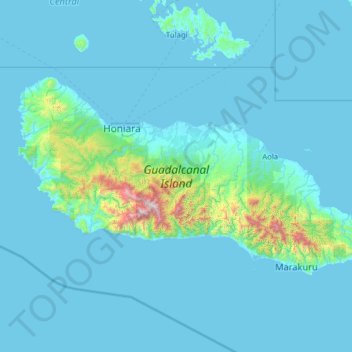 Topografische Karte Guadalcanal Island, Höhe, Relief