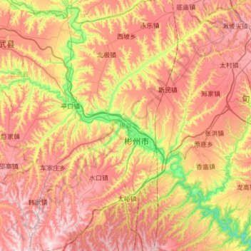 Topografische Karte 彬州市, Höhe, Relief