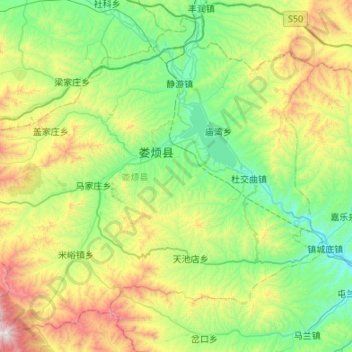 Topografische Karte 娄烦县, Höhe, Relief