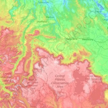 Topografische Karte Meander Valley, Höhe, Relief