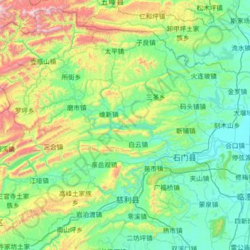Topografische Karte 石门县, Höhe, Relief