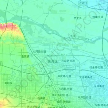 Topografische Karte 惠济区, Höhe, Relief
