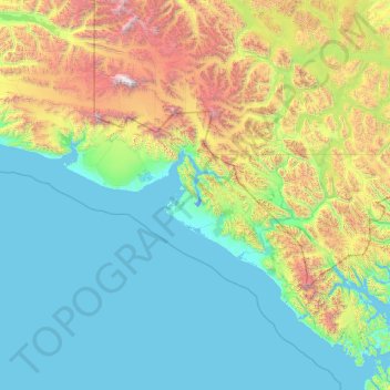 Topografische Karte Yakutat, Höhe, Relief