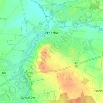 Topografische Karte Praszka, Höhe, Relief