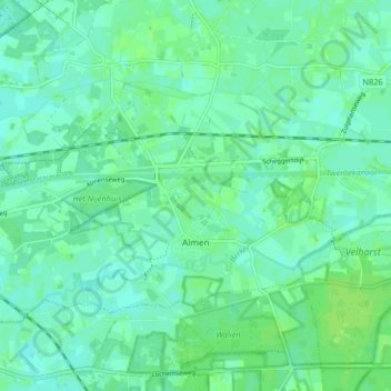 Topografische Karte Almen, Höhe, Relief