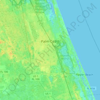 Topografische Karte Palm Coast, Höhe, Relief
