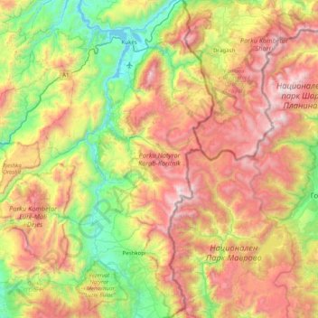 Topografische Karte Parku Natyror Korab-Koritnik, Höhe, Relief