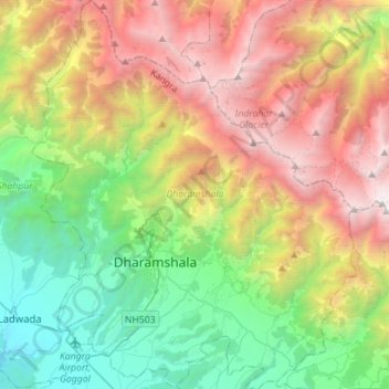 Topografische Karte Dharmsala, Höhe, Relief