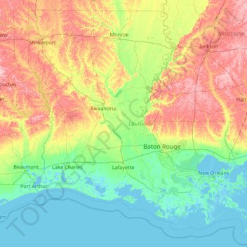 Topografische Karte Louisiana, Höhe, Relief