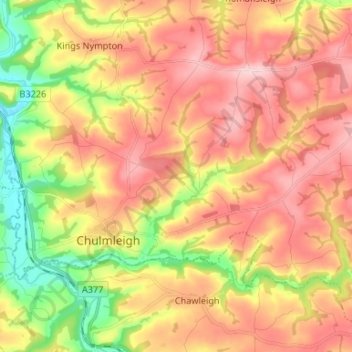Topografische Karte Chulmleigh, Höhe, Relief