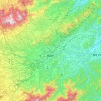 Topografische Karte Taketa, Höhe, Relief