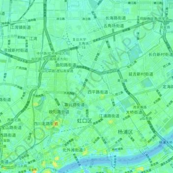 Topografische Karte 虹口区, Höhe, Relief