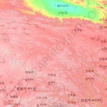 Topografische Karte ཡུས་ཧྲུའ 玉树藏族自治州, Höhe, Relief