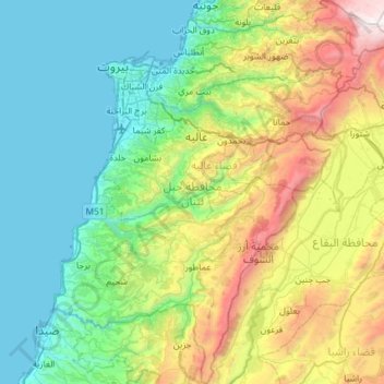 Topografische Karte Gouvernement Libanonberg, Höhe, Relief