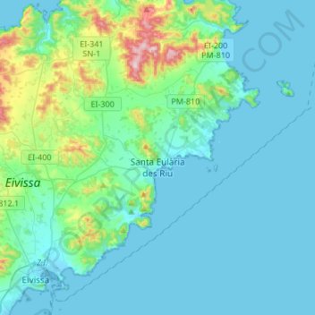 Topografische Karte Santa Eulària des Riu, Höhe, Relief