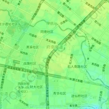 Topografische Karte 府南街道, Höhe, Relief