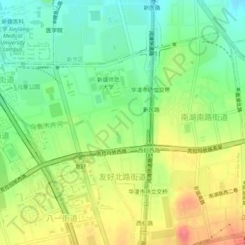 Topografische Karte 友好北路街道, Höhe, Relief