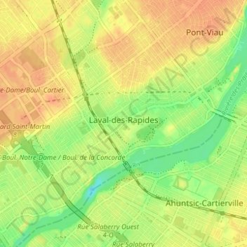 Topografische Karte Laval-des-Rapides, Höhe, Relief